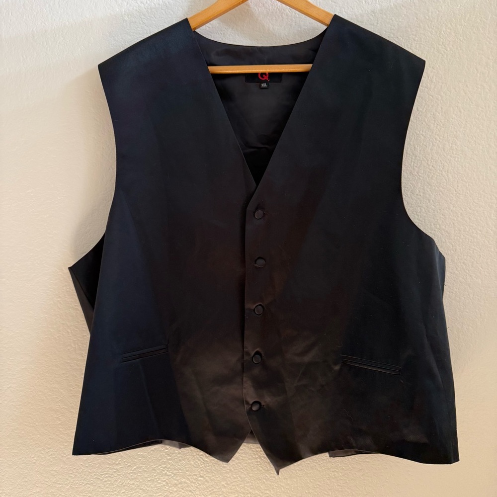 Q Brand Black Satin Formal Vest Size 3XL